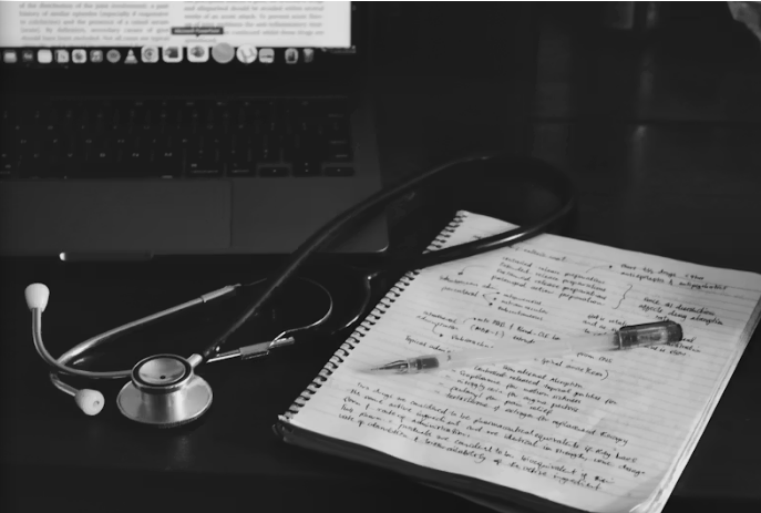 A stethoscope resting on a document